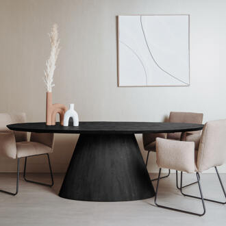 Tower Living Ovale Eettafel 'Premana' Mangohout, 220 x 120cm, kleur Zwart - 220 x 120 cm