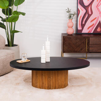 Tower Living Ovale Salontafel 'Palazzo' Teakhout en mineraal stucwerk, 130 x 75cm - 130 x 75 cm