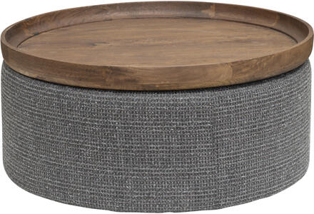 Tower Living Ronde Salontafel 'Ossana' Mangohout en stof, 80cm, kleur Grijs - 80 cm
