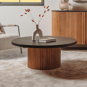 Tower Living Ronde Salontafel 'Palazzo' Teakhout en mineraal stucwerk, 100cm - 100 cm