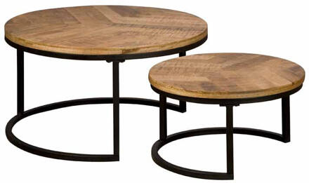 Tower Living Ronde Salontafel 'Viola' Mangohout, Set van 2 stuks, kleur Naturel