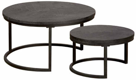 Tower Living Ronde Salontafel 'Viola' Mangohout, Set van 2 stuks, kleur Zwart