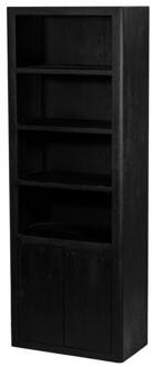 Tower Living Wandkast 'Tenna' Mangohout, Met 4 open vakken, 220 x 80cm, kleur Zwart - 220 x 80 cm