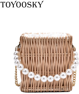 TOYOOSKY Pearl Handle Woven Tote Bag 2020 Summer New High-quality Straw Women's Designer Handbag Rattan Basket Shoulder Bag