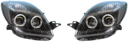 Toyota Set Koplampen passend voor Toyota Yaris II 2006-2010 - Zwart - incl. Angel-Eyes