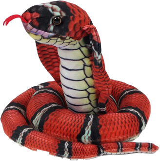 Toys Knuffeldier Cobra slang - zachte pluche stof - rood - kwaliteit knuffels - 120 cm - Knuffeldier