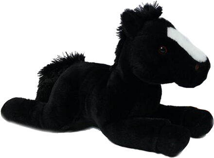 Toys Knuffeldier Paard - pluche stof - premium kwaliteit knuffels - zwart - 35 cm - Knuffel boederijdieren