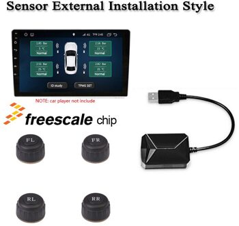 Tpms Auto Tire Pressure Monitoring System Met 4 Sensoren Android Display Usb Verbinding Freescale Chip Voor Auto Accessoires Goederen extern stijl