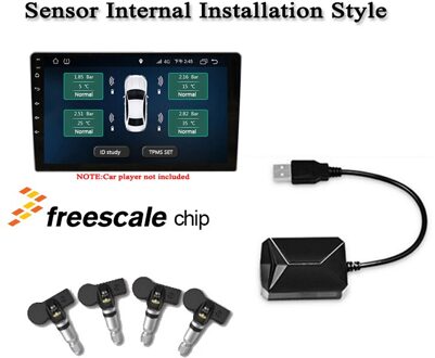 Tpms Auto Tire Pressure Monitoring System Met 4 Sensoren Android Display Usb Verbinding Freescale Chip Voor Auto Accessoires Goederen intern stijl
