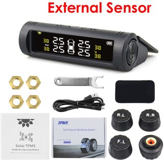 Tpms Bandenspanning Alarm Sensor Monitor Systeem Auto Display Interne/Externe Zonne-energie Opladen Temperatuur Waarschuwing extern sensor