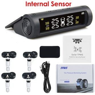 Tpms Bandenspanning Alarm Sensor Monitor Systeem Auto Display Interne/Externe Zonne-energie Opladen Temperatuur Waarschuwing intern sensor