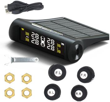 Tpms Bandenspanningscontrolesysteem Solar Power Draadloze Auto Alarm Systeem Met 4 Externe Sensoren Real-Time Displays Druk