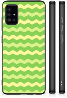 TPU Gripcase Samsung Galaxy A51 Smartphone Hoesje met Zwarte rand Waves Green