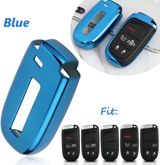 Tpu Remote Smart Key Cover Fob Case Shell Voor Dodge Journey Oplader Voor Jeep Renegade Grand Cherokee Voor Chrysler 200 300 blauw
