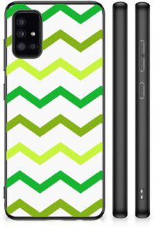 TPU Siliconen Hoesje met Foto Samsung Galaxy A51 Telefoonhoesje met Zwarte rand Zigzag Groen