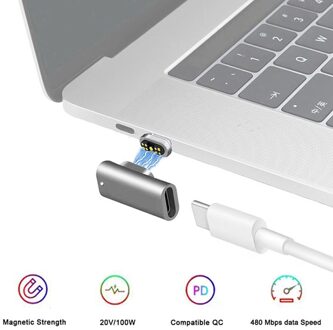 Tquq 100W Usb C Naar Type C Magnetische Adapter Snel Opladen Usb Type-C Magneet Converter Magnetische Kabel haakse Usbc Connector