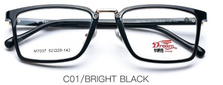 TR90 mannen Brilmontuur Vierkante Optische Eyewear Retro Transparante Bijziendheid Recept Brillen Frame # M7037 C01 Shiny zwart