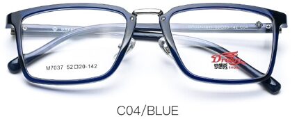 TR90 mannen Brilmontuur Vierkante Optische Eyewear Retro Transparante Bijziendheid Recept Brillen Frame # M7037 C04 Shiny blauw