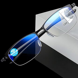 Tr90 Ultralight Progressieve Multifocale Leesbril Mannen Womens Anti Blue Ray Presbyope Bril Half Velg Titanium Legering +100