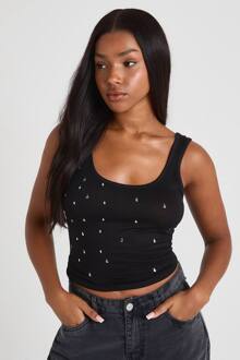 Traardruppelvormig Afgewerkt Tank Met Ronde Hals, Black - 36