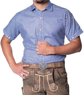 Trachtenhemd Korte Mouw Leopold Blauw Geblokt