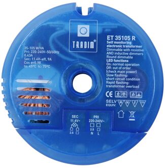 Tradim ET35105R ronde electronische halogeentransformator 35-105 Watt