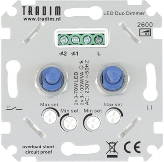 Tradim | muurdimmer | IP 20 | Zilver | 2 x 3-100W