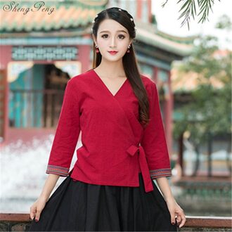 Traditionele Chinese Kleding Voor Vrouwen Casual Losse Tops Blouse Chinese Markt Online Traditionele Chinese Shirt Top Q321 2 / Xl