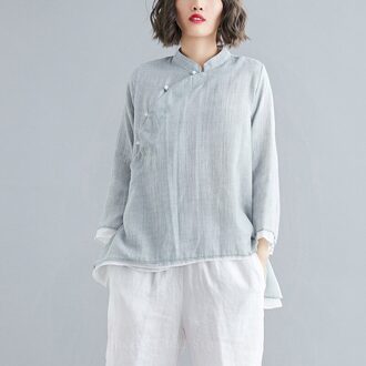 Traditionele Chinese Kleding Vrouwen Tai Chi Chiffon Tang Pak Top Kostuum Vrouwelijke Linnen Kung Fu Shirt Lange Mouw Blouse Qipao top Color2