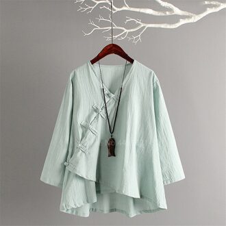 Traditionele Chinese Vrouwen Tops Retro Casual Solid Linnen Thee Set Ademend Tai Chi Hanfu Volledige Mouw Gesp Tops Broek groen Shirt