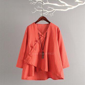 Traditionele Chinese Vrouwen Tops Retro Casual Solid Linnen Thee Set Ademend Tai Chi Hanfu Volledige Mouw Gesp Tops Broek oranje Shirt