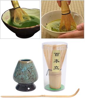 Traditionele Matcha Thee Whisk Set Keramische Garde Houder Bamboe Thee Scoop blauw
