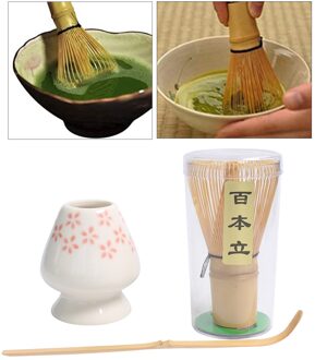 Traditionele Matcha Thee Whisk Set Keramische Garde Houder Bamboe Thee Scoop bloem