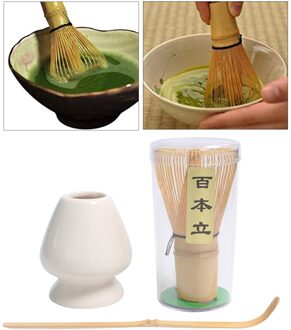 Traditionele Matcha Thee Whisk Set Keramische Garde Houder Bamboe Thee Scoop wit