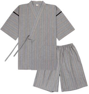 Traditionele Streep Zomer Pyjama Broek Set Mannen Sleep & Lounge Kimono Yukata Badjas Nachtjapon Leisure Zweet Stoom Dragen grijs / L