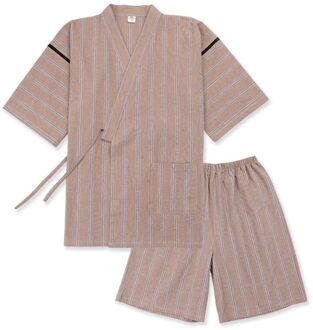 Traditionele Streep Zomer Pyjama Broek Set Mannen Sleep & Lounge Kimono Yukata Badjas Nachtjapon Leisure Zweet Stoom Dragen Rood / M