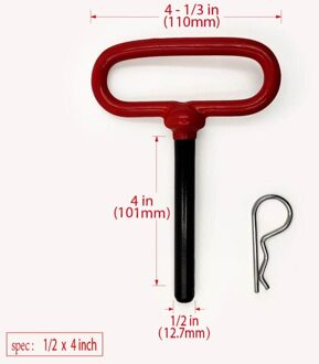 Trailer Tow Trekhaak Lock Pin Met Rubber Beklede Handvat, Rood Hoofd Hitch Pin, 12.7 x 101mm