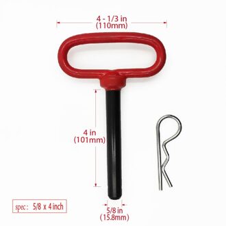 Trailer Tow Trekhaak Lock Pin Met Rubber Beklede Handvat, Rood Hoofd Hitch Pin, 15.8 x 101mm