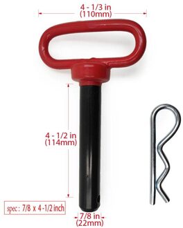 Trailer Tow Trekhaak Lock Pin Met Rubber Beklede Handvat, Rood Hoofd Hitch Pin, 22 x 114mm