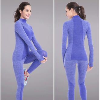 Trainingspak Thermisch Ondergoed Vrouwen Winter Snelle Droge Hoge Elastische Lange Ondergoed Warmte Pak Vrouwen Warm Tweedelige set koninklijk blauw / M