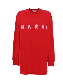 Trainingsshirt, Rood Langemouw met Logo Print Marni , Red , Dames - XS