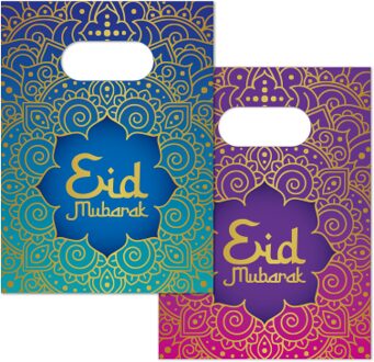 Traktatie Zakjes Eid Mubarak Paars/Blauw (4st) Multikleur - Print