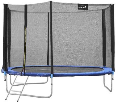 Trampoline Ø305 cm met veiligheidsnet, ladder en gevoerde stokken Blauw tot 150kg HAUKI