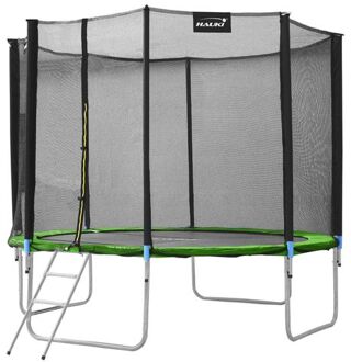 Trampoline Ø366 cm met veiligheidsnet, ladder en gevoerde stokken Groen tot 150kg HAUKI