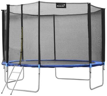 Trampoline Ø427 cm met veiligheidsnet, ladder en gevoerde stokken Blauw tot 150kg HAUKI