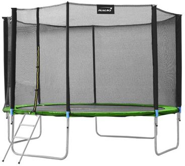 Trampoline Ø427 cm met veiligheidsnet, ladder en gevoerde stokken Groen tot 150kg HAUKI