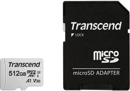 Transcend TS512GUSD300S-A 300S microSD w/ adapter, microSDXC/SDHC, 512GB, UHS-I U3 A1 Zilverkleurig