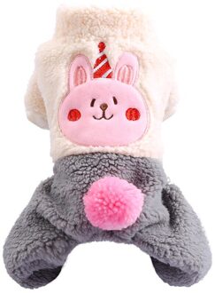 Transer Dikke Warme Fleece Hond Jumpsuits Rompertjes Verjaardag Hoed Cartoon Leuke Pet Kleding Winter Warm Hond Kleding 9905 roze / L