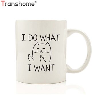 Transhome Creatieve Kat Koffie Mok Keramische Cup Grappige Kat IK DOEN WAT IK WIL Middelvinger Mokken Voor Koffie Thee cup Reizen Koffie Mok