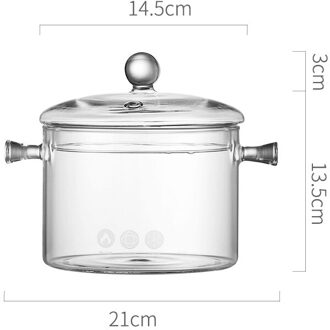 Transparant Glas Steelpan Soeppan Instant Noedels Glazen Kom Met Handvat Deksel Hittebestendig Pap Pot Keuken Koken Gereedschap 1.5L Bead handvat